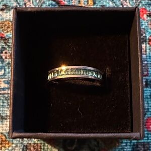 Stainless Steel Channel-Set Ring with Aqua Blue Stones